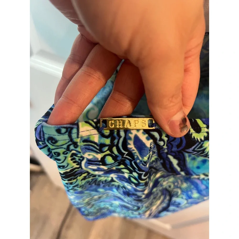 Chaps Womens Tankini Top Paisley Halter Blue Size 12